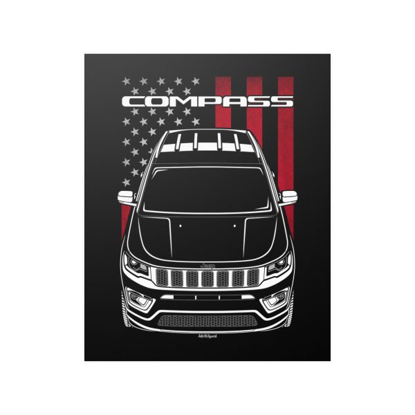 Jeep Compass 2017-2020 Poster - US Flag Print 16 x 20 inch by Auto Art Apparel