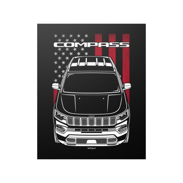 Jeep Compass 2021-2024 Poster - US Flag Print 16 x 20 inch by Auto Art Apparel