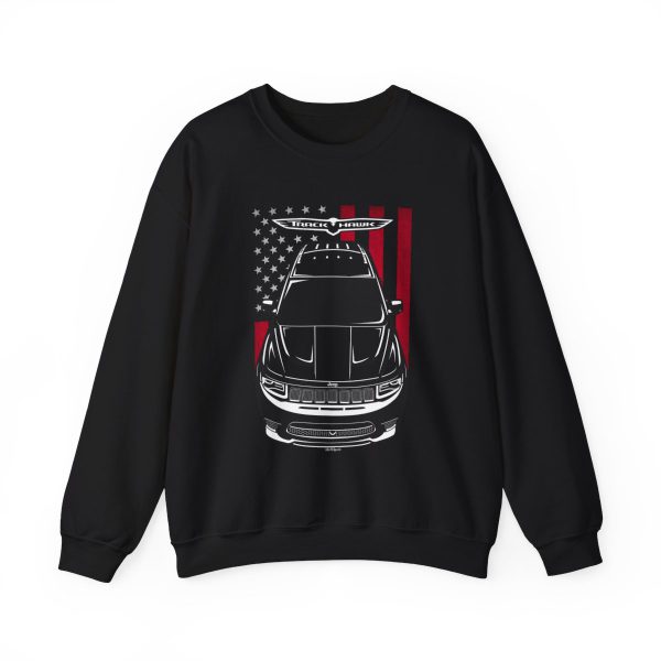 Jeep Grand Cherokee Trackhawk Sweatshirt - US Flag Crewneck Black by Auto Art Apparel