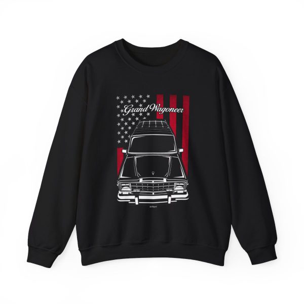 Jeep Grand Wagoneer 1984-1991 Sweatshirt - US Flag Crewneck Black by Auto Art Apparel