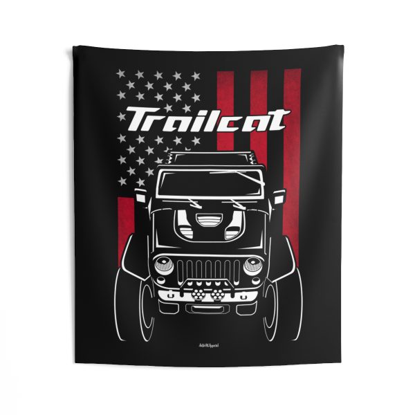 Jeep Wrangler Trailcat Tapestry - US Flag Wall Art 50 x 60 inch by Auto Art Apparel