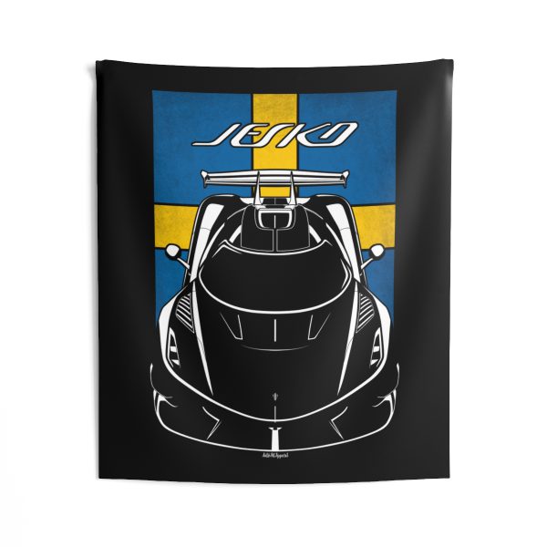 Koenigsegg Jesko Attack Tapestry - Sweden Flag Wall Art 50 x 60 inch by Auto Art Apparel