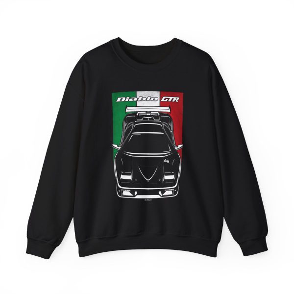 Lamborghini Diablo GTR Sweatshirt - Italy Flag Crewneck Black by Auto Art Apparel