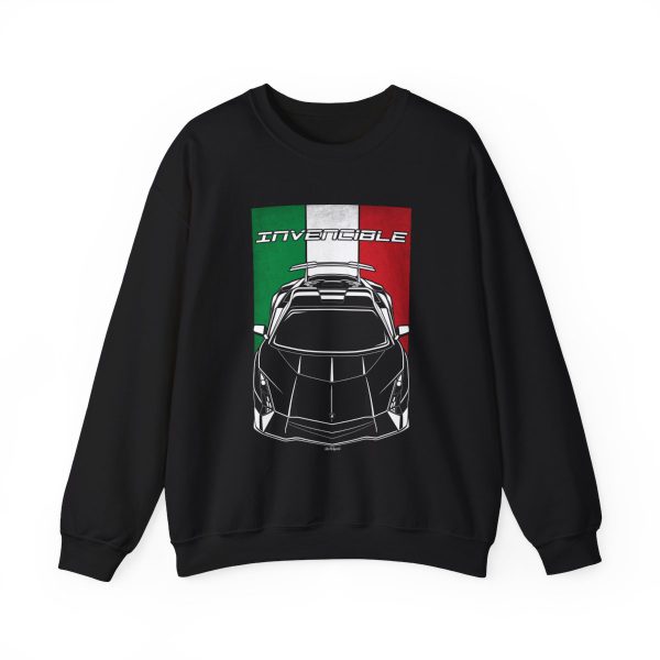 Lamborghini Invencible Sweatshirt - Italy Flag Crewneck Black by Auto Art Apparel