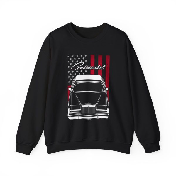 Lincoln Continental Mark V 1977-1979 Sweatshirt - US Flag Crewneck Black by Auto Art Apparel