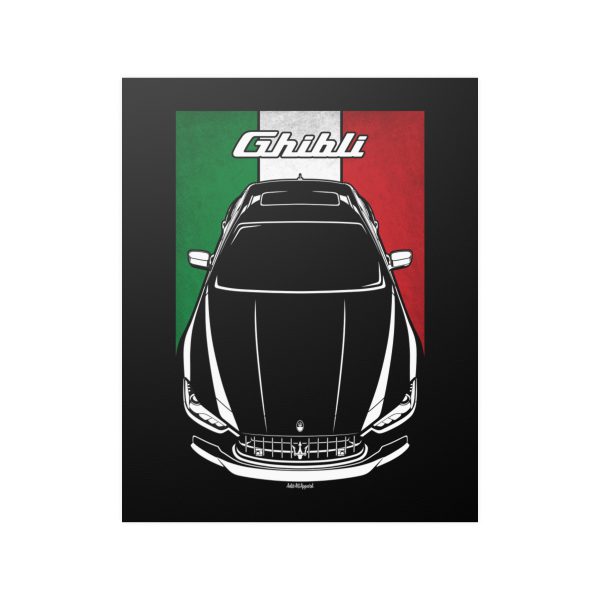 Maserati Ghibli 2014-2019 Poster - Italy Flag Print 16 x 20 inch by Auto Art Apparel