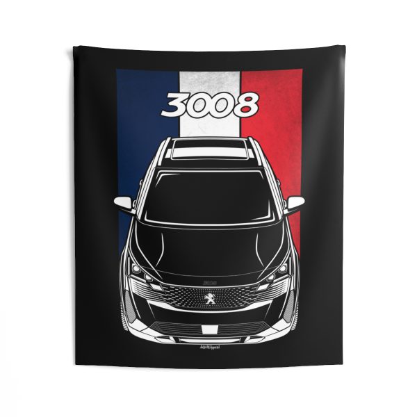Peugeot 3008 2021-2023 Tapestry - France Flag Wall Art 50 x 60 inch by Auto Art Apparel