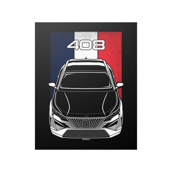 Peugeot 408 2023-2024 Poster - France Flag Print 16 x 20 inch by Auto Art Apparel