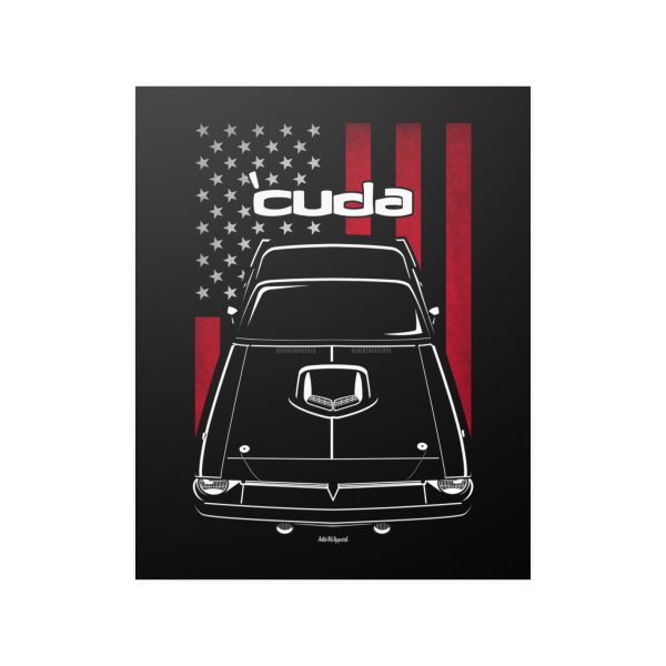 Plymouth Barracuda Hemi Cuda 1970 Poster - US Flag Print 16 x 20 inch by Auto Art Apparel