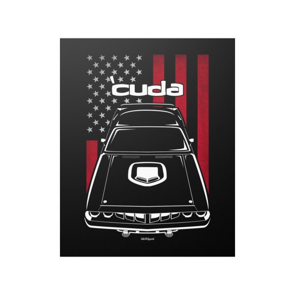 Plymouth Barracuda Hemi Cuda 1971 Poster - US Flag Print 16 x 20 inch by Auto Art Apparel