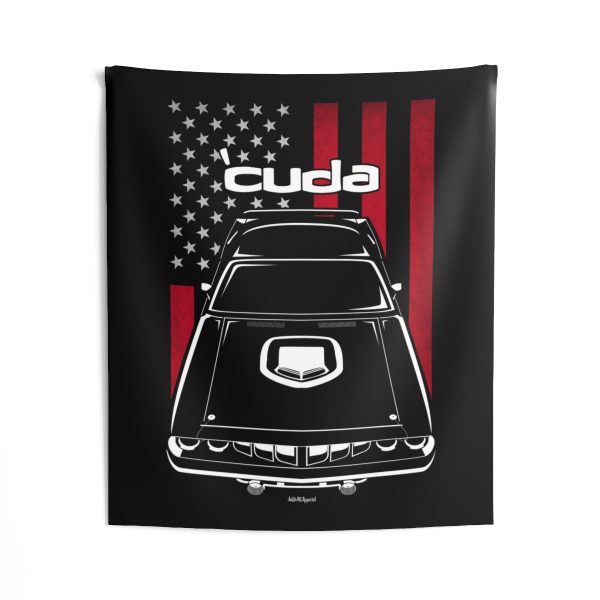Plymouth Barracuda Hemi Cuda 1971 Tapestry - US Flag Wall Art 50 x 60 inch by Auto Art Apparel