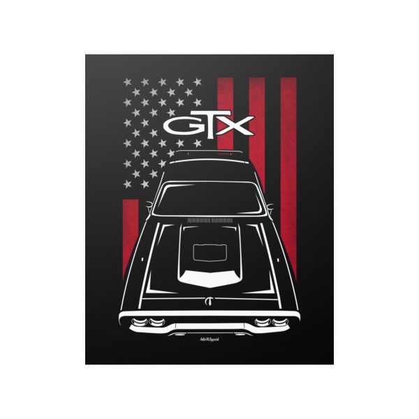 Plymouth Road Runner GTX 1971-1972 Poster - US Flag Print 16 x 20 inch by Auto Art Apparel