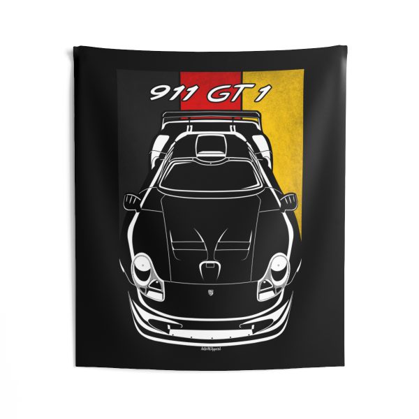 Porsche 911 GT1 Strassenversion Tapestry - Germany Flag Wall Art 50 x 60 inch by Auto Art Apparel