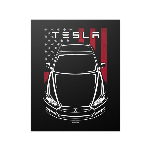 Tesla Model S P90D Poster - US Flag Print 16 x 20 inch by Auto Art Apparel