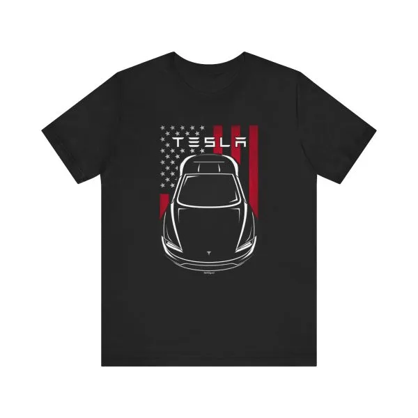 Tesla Roadster 2nd gen T-shirt - US Flag Shirt by Auto Art Apparel