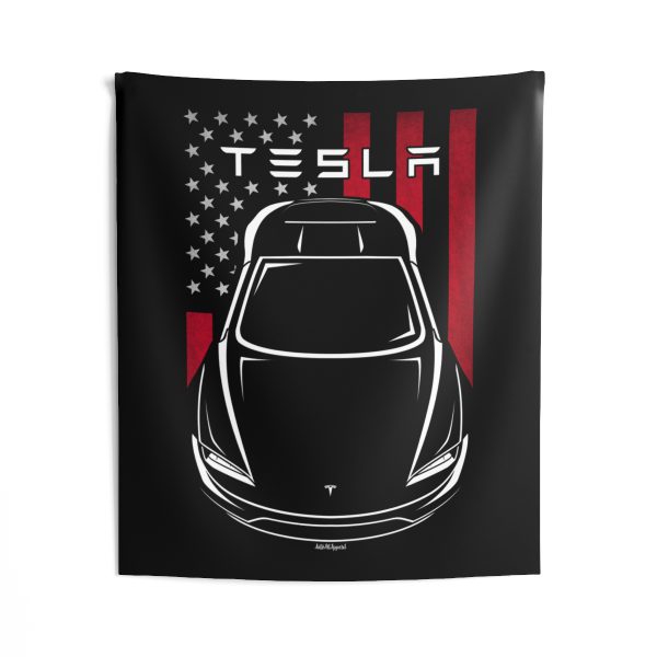 Tesla Roadster 2nd gen Tapestry - US Flag Wall Art 50 x 60 inch by Auto Art Apparel