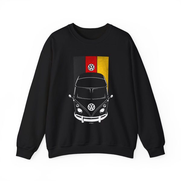 Volkswagen Pick up Type 2 Sweatshirt - Germany Flag Crewneck Black by Auto Art Apparel
