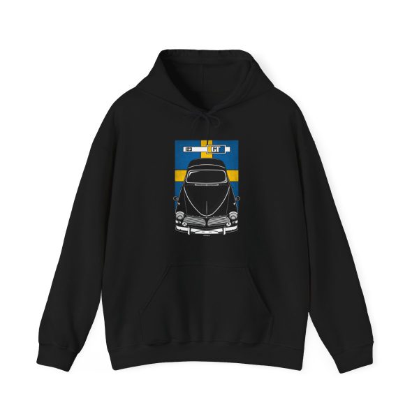 Volvo 123GT Hoodie - Sweden Flag Hooded Sweatshirt Black by Auto Art Apparel
