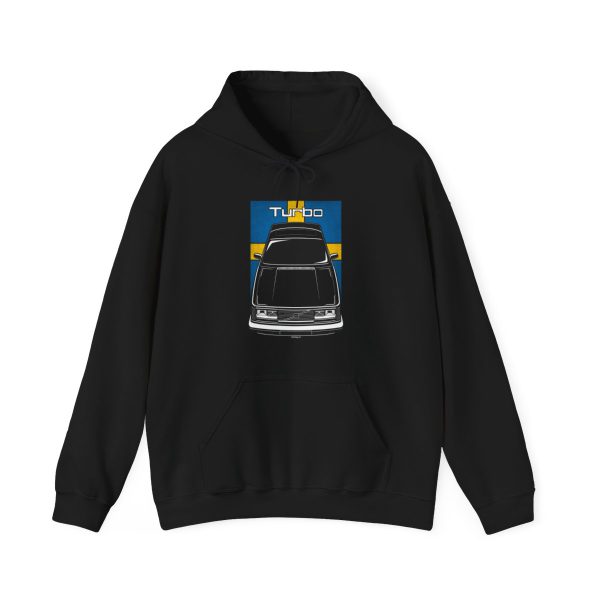 Volvo 242 Turbo Evolution Hoodie - Sweden Flag Hooded Sweatshirt Black by Auto Art Apparel